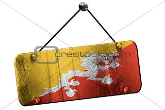 Bhutan flag, 3D rendering, vintage grunge hanging sign