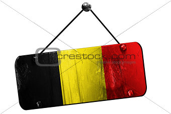 Belgium flag, 3D rendering, vintage grunge hanging sign