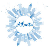 Outline Atlanta Skyline with Blue Buildings and Copy Space. 