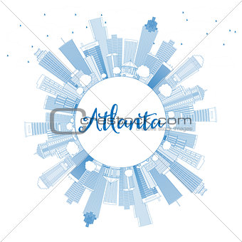 Outline Atlanta Skyline with Blue Buildings and Copy Space. 