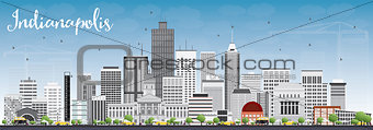Indianapolis Skyline with Gray Buildings and Blue Sky. 