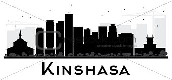 Kinshasa City skyline black and white silhouette.