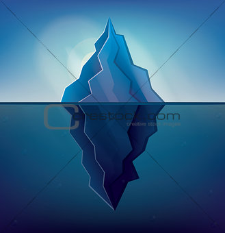 Iceberg on Blue Background. Vector Illustration. 