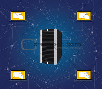 server with laptop communication each other vector graphic