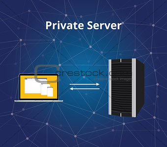 private server with server and laptop communication vector graphic