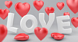 Word love and hearts