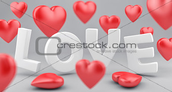 Word love and hearts