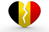 Broken white heart shape with Belgium flag