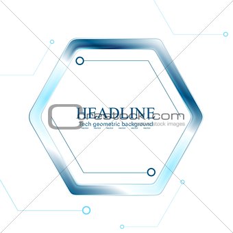 Blue tech hexagon on white background