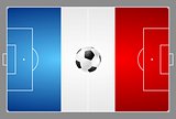 Bright soccer background with ball. French colors football field