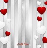 Valentine hearts on light grey wooden texture background