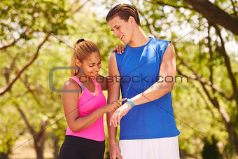 Young Couple Sports Training Fitness Fitwatch Steps Counter