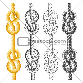 Rope knots and loops in different styles