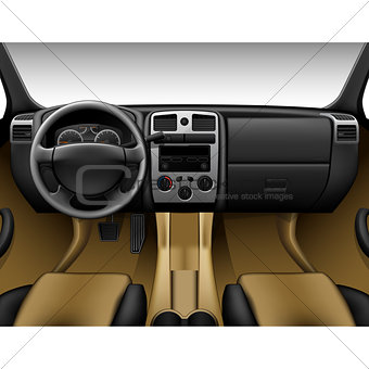 Beige leather car interior - inside view of truck, dashboard