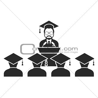 Speaker at rostrum and students - graduation class