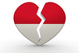 Broken white heart shape with Indonesia flag