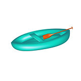 Wooden canoe in turquoise design with paddle