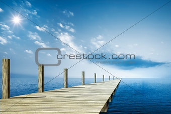 wooden jetty blue ocean