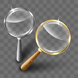 Pair of magnifying glasses on abstract background.