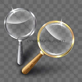 Pair of magnifying glasses on abstract background.