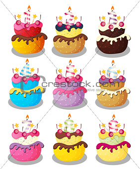Happy Birthday Cake with Numbers Set Vector Illustration