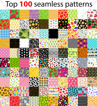 Big Collection, Set of 100 Top Seamless Pattern Backgrounds. Vec