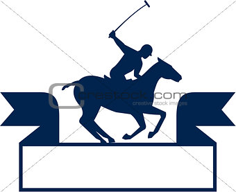 Polo Player Riding Horse Ribbon Retro