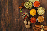 variety of spices (saffron, paprika, pepper, fennel, cinnamon, turmeric, nutmeg)
