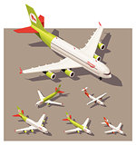 Vector isometric low poly airplanes set