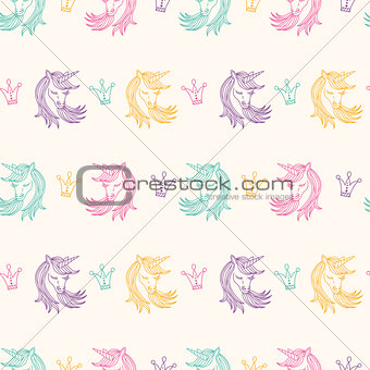 Seamless Pattern with Unicorns, Fantasy, Fairytale