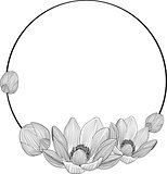 line art lotus flowers in round frame for text