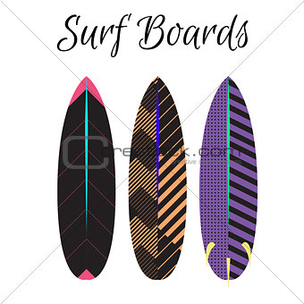 Surfboard vector colorful set. Surfing boards summer water sport.