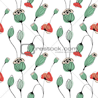 Poppy capsule seamless pattern