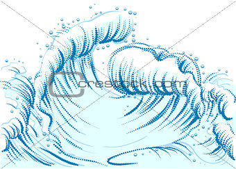 Blue wave with foam cap. High sea wave