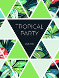 Bright hawaiian design with tropical plants and hibiscus flowers