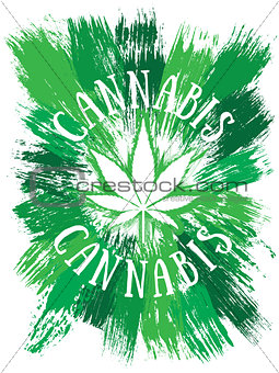 Cannabis leaf design green brush texture background