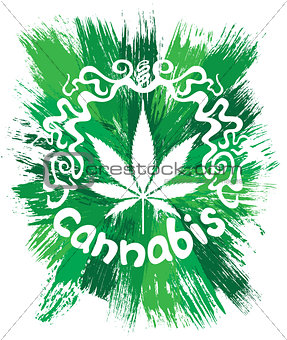 Cannabis leaf design green brush texture background