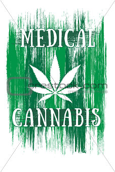 Cannabis leaf design green brush texture background Medical Cannabis leaf banner with textured background