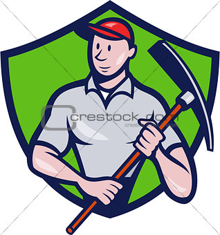 Construction Worker Pickaxe Crest Cartoon