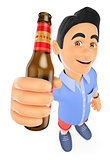 3D Young man in shorts with a bottle of beer