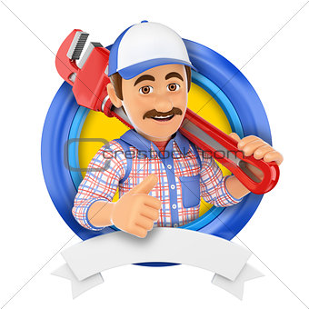 3D Logo. Plumber with pipe wrench