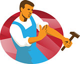  Worker With Hammer Rolling Up Sleeve Retro