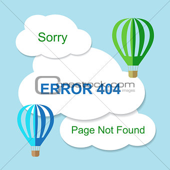 Air balloon with 404 error notification on white clouds