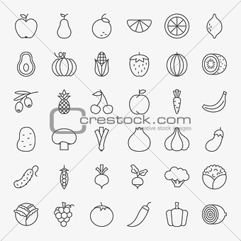 Fruit Vegetable Line Art Icons Big Set