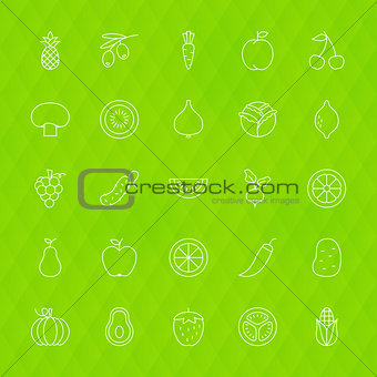 Fruit Vegetable Line Icons Set Polygonal