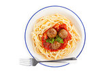Pasta with tomato sauce and meatballs.