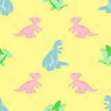 Seamless background. Colored dinosaurs