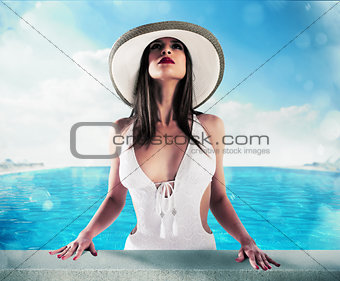 Luxury woman in swimming pool