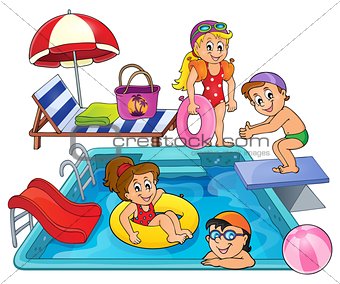Children by pool theme image 1