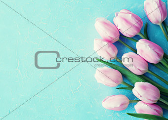 Pink tulips over mint